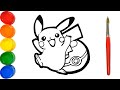 Como Dibujar y Pintar Pikachu con la Pokebola - Dibujos Para Niños - Lerarn Colors / FunKeep Art