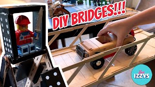 DIY Bridge Destinations with Bubs! Popsicle Sticks, Dominoes, and Reversible Car Bridge! ✨