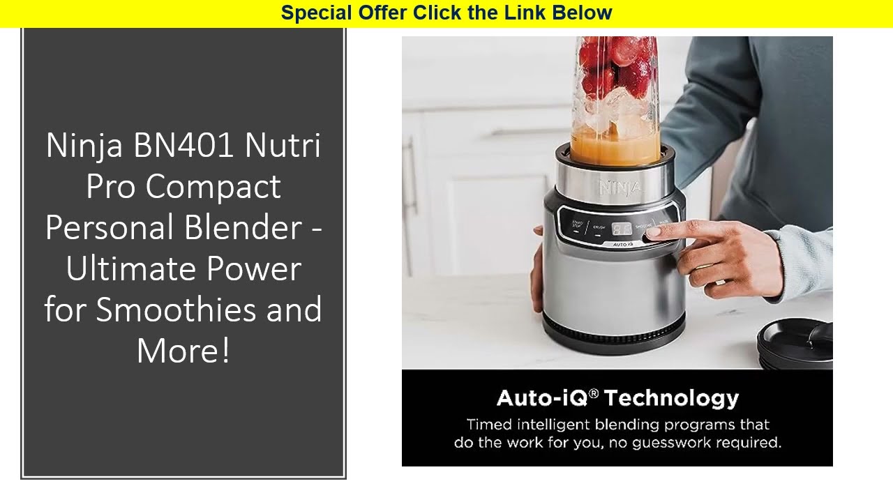  Ninja BN401 Nutri Pro Compact Personal Blender, Auto-iQ  Technology, 1100-Peak-Watts, for Frozen Drinks, Smoothies, Sauces & More,  with (2) 24-oz. To-Go Cups & Spout Lids, Cloud Silver: Home & Kitchen