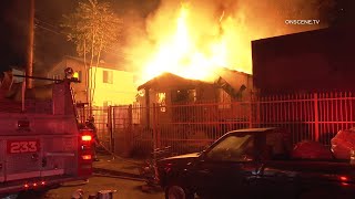 Firefighters Battle Fully-Involved House Fire | Los Angeles