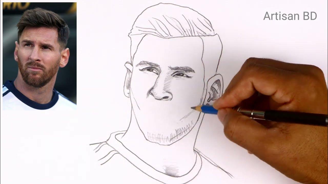 How To Draw Lionel Messi | Step By Step Easy Pencil Sketch | Messi ...