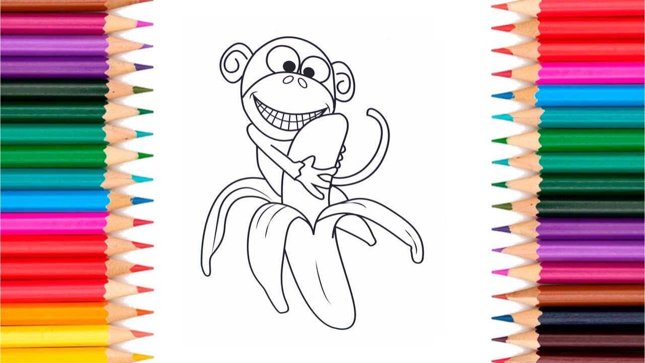 Macaco comendo banana para colorir