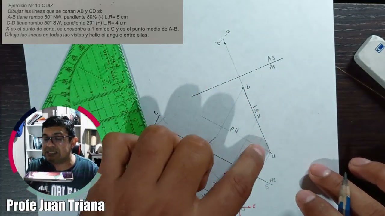 Corrección: Relación linea-linea: lineas que se cortan, angulo real, punto de intersección