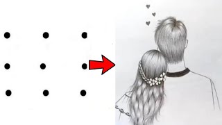 Drawing young loving couple - simple and easy Drawing | girl drawing | girl dots drawing | drawing