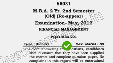 2017 Mdu MBA 2nd Sem Reappear Financial Management Question Paper