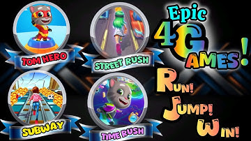 🔥 4 Running Games in 1 Video 😱 | Tom Hero, Subway, Street Rush, Time Rush 🎮
