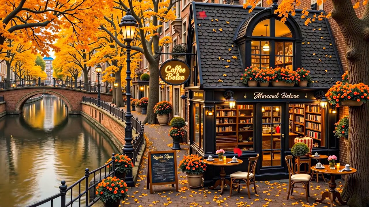 Утренняя атмосфера кафе у канала: Плавный джаз для работы, учебы и расслабления