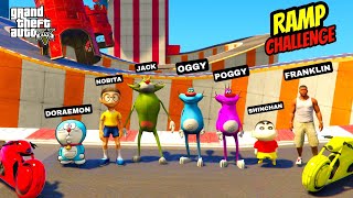 Oggy And Jack Tried Bike Ramp Challenge With Franklin, Shinchan, Doreamon & Nobita In GTA 5