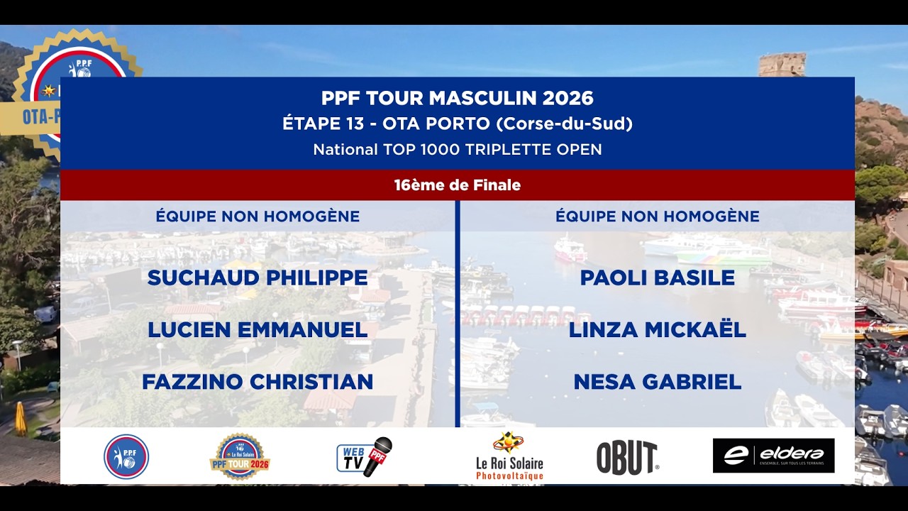 Miniature de la vidéo : PPF TOUR MASCULIN 2026 - Étape 13 - OTA PORTO (2A) - 16ème de Finale - SUCHAUD vs PAOLI.