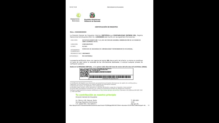 Certificación de Registro de Rnc de la Dirección General de Impuestos Internos (DGII)