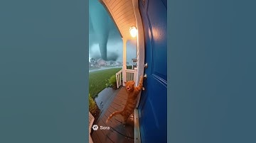 Cat hanging on the door trying to escape a tornado #ai #cat #funny #sora #fyp
