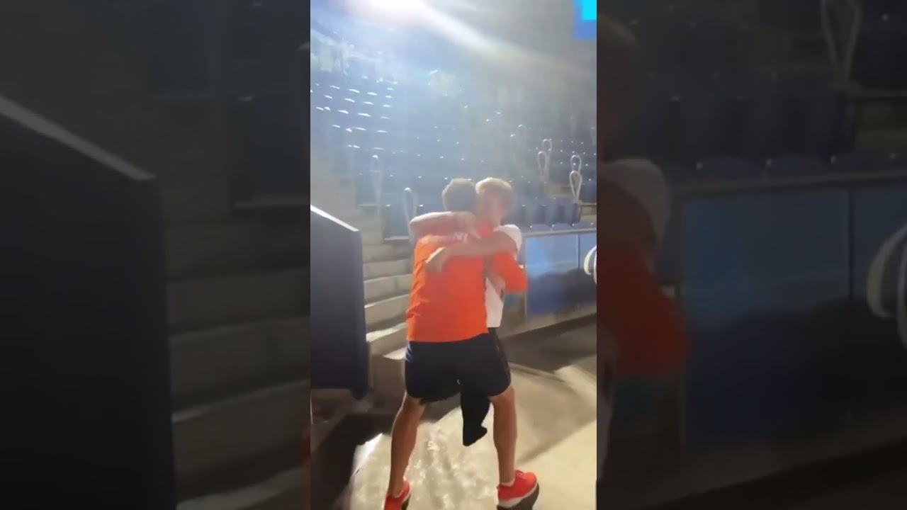 These moments!  Niels Vink races up the steps on his hands to celebrate with his coach