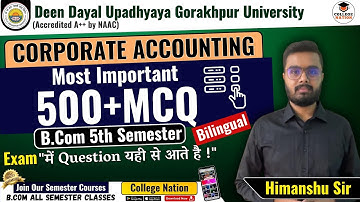 Corporate  Accounting | Lec - 5 | bilingual most important mcqs | B.com 5th Semester Exam | For DDU