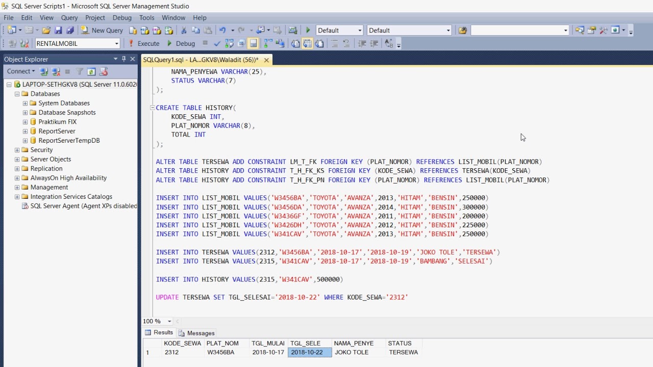 Proses DML,DDL,TCL,JOIN,Agregasi study kasus database rental mobil ...