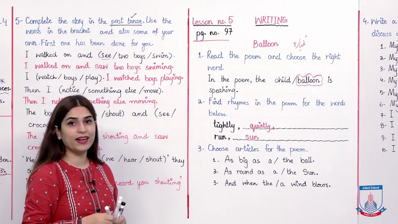 Class 4 - English - Unit 18 - Lecture 5 sentences + writing - Allied  Schools - YouTube