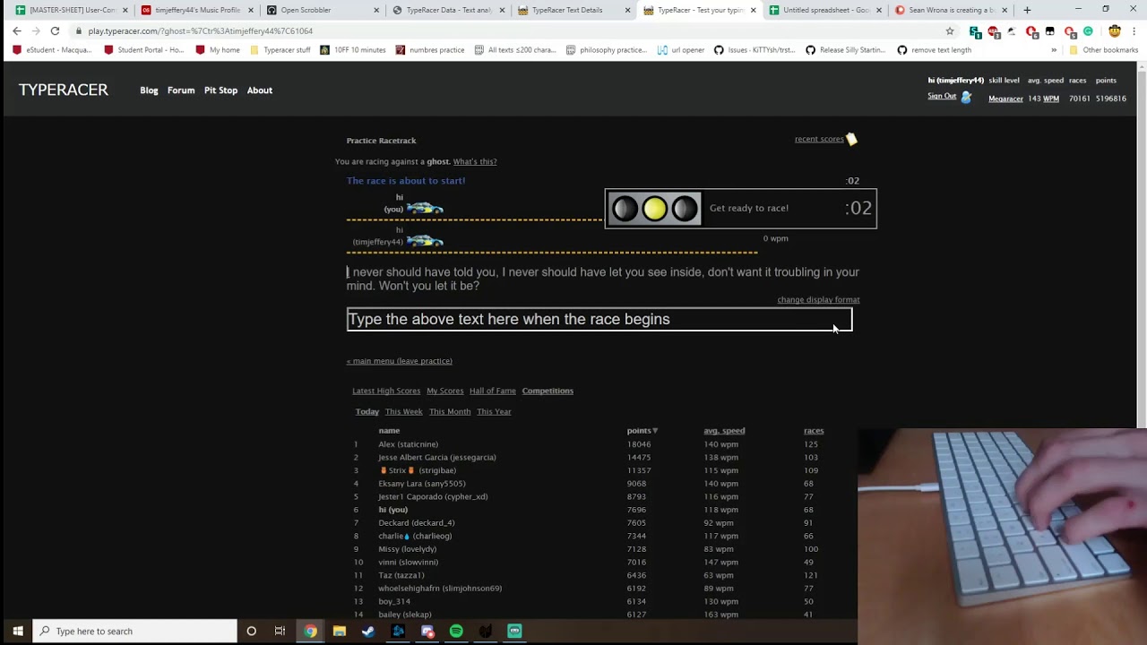 TyperRacer 199wpm and 182wpm (with 600wpm start)