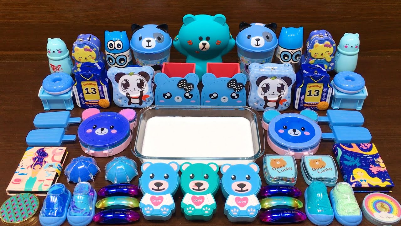 BLUE BEAR Slime ! Mixing Random Things into GLOSSY Slime! Satisfying Slime Videos 