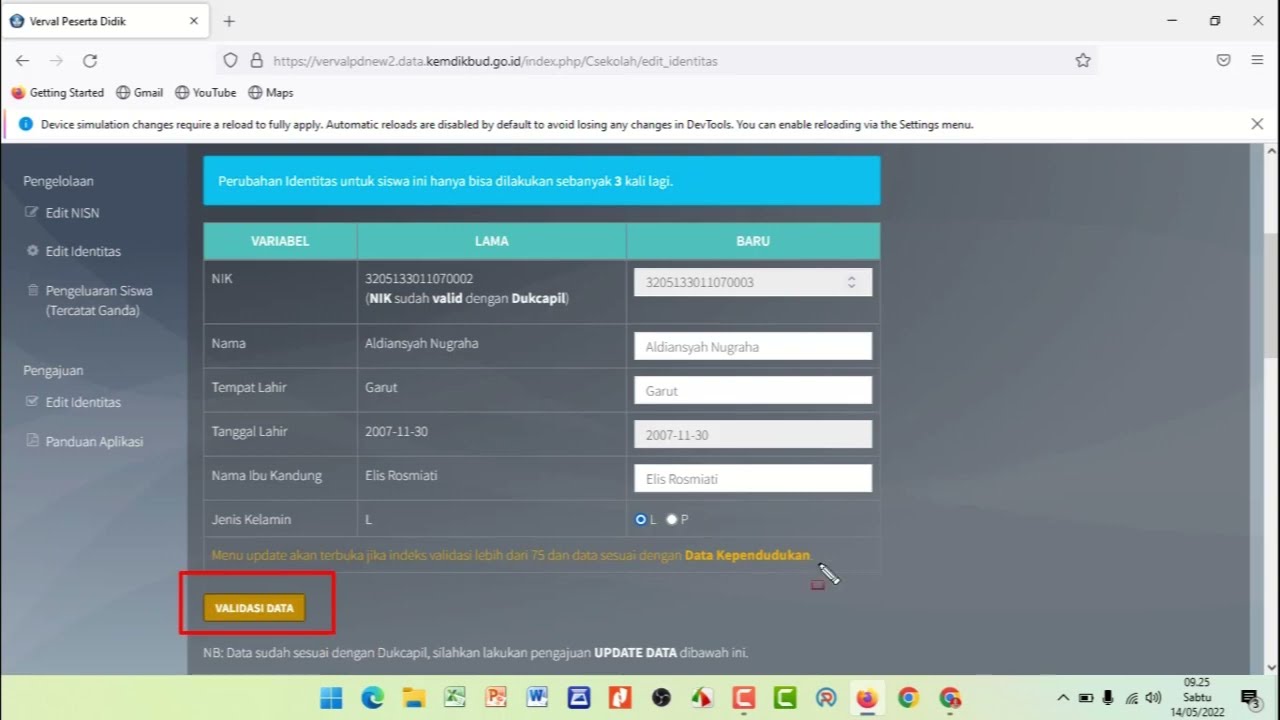 EDIT NIK TERKUNCI DI VERVAL PD