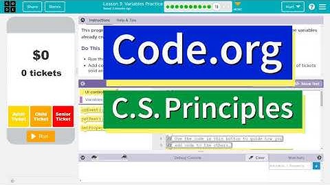 Code.org Lesson 3.10 A Variables Practice | Ticket Prices | Tutorial with Answers | Unit 4 CSP