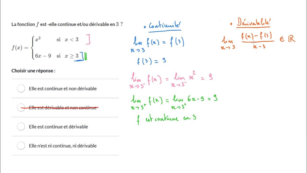 Dérivabilité en un point fonction définie par morceaux cas où la