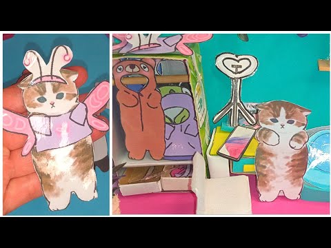 [💸Paper DIY💸]  mascota / Gatito😽😻 de papel📰 🌈💖✂️y su habitación Aesthetic 🌺🍄🐸🌈