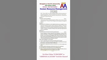 BCom 2nd Sem | HRM | SEP 2025 | Contents | Syllabus | Model QP | Human Resource Management | BNU