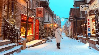 [4K]🇨🇦Алиса в зимней стране чудес⛄❄Прогулка по снегу в Старом Квебеке ранним утром🌨️ Декабрь 2023 г.