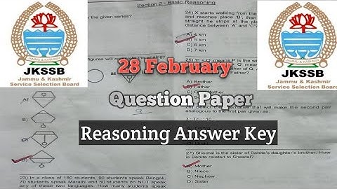 JKSSB CLASS IV 28 FEBRUARY QUESTION PAPER Reasoning.