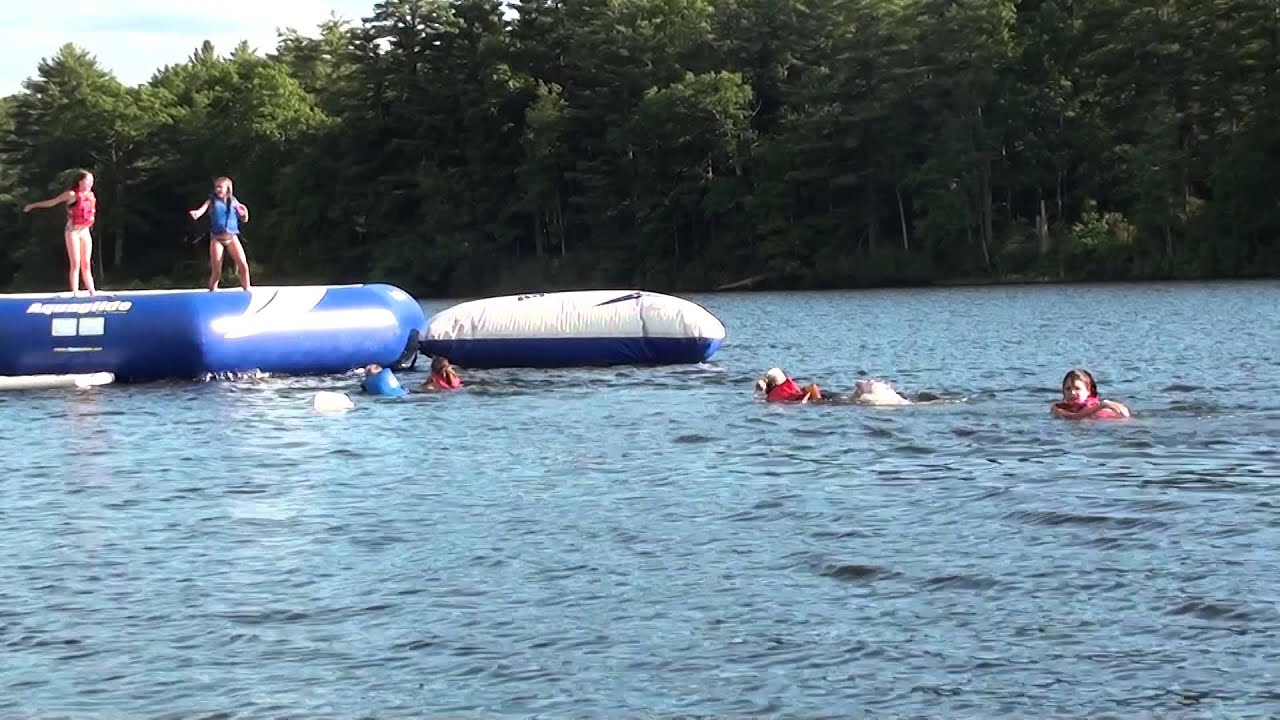 6-21-14 CXE cheer camp in NY - swim to trampoline on lake