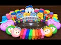 Slime mixing rainbow glossy slime with unicorns and makeup – ASMR