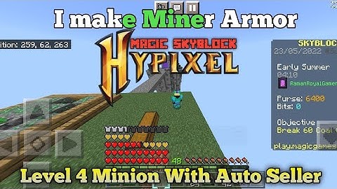 I make Miner Armour and level 4 minion with Auto Seller || Hypixel Like Skyblock For Mcpe