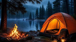 Rainy Camping Night by the Lake 🏕️🔥 4K Campfire &amp; Rain Sounds for Deep Sleep &amp; Relaxation