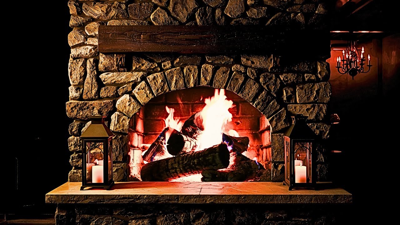 Cozy Stone Fireplace with Lanterns 🔥 Warm Candlelight & Fire Sounds for Sleep