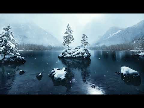 Short 40-seconds Relaxing Music With Scenic Frozen Lake and Snowfall