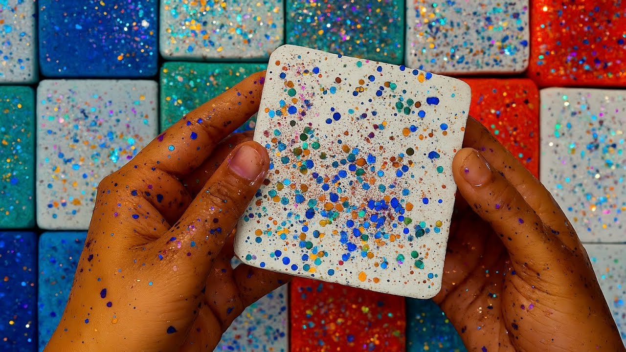 Fresh homemade blocks,homemade yellow dyed blocks,reformed block🤍💚💙💛#asmr #youtube #sound #gymchalk