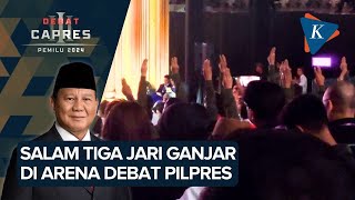 Momen Pendukung Ganjar Salam Tiga Jari Saat Prabowo Sampaikan Paparan di Debat Capres