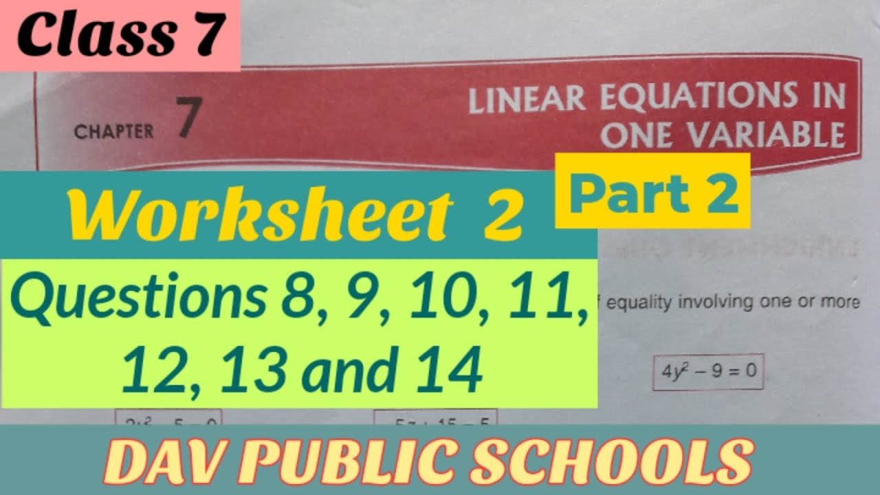 Dav maths class 7 chapter 7 Linear Equations in One variable Worksheet 2 -  Part 2