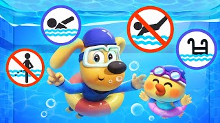 sheriff learns safety rules in the pool police cartoon kids cartoon sheriff labrador babybus