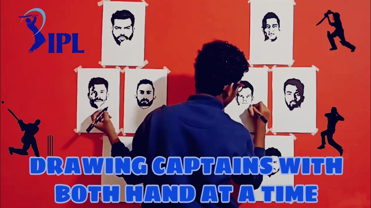 DRAWING 8 IPL CAPTAINS USING BOTH HANDS 😉 IPL DRAWING AM STUDIOZ