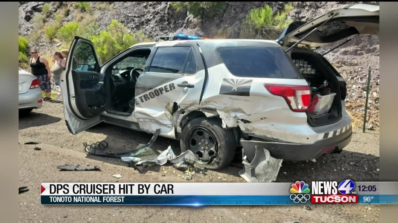 DPS trooper recovering after cruiser struck by car near Payson - YouTube