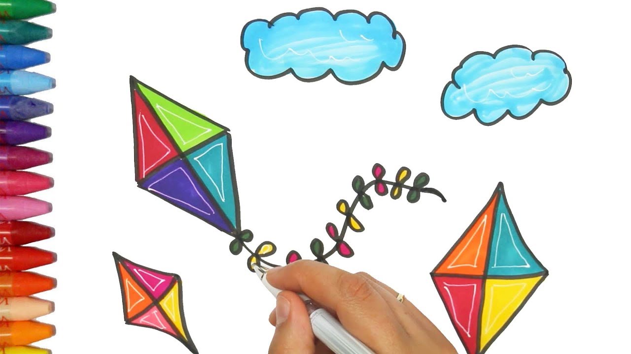 Dibujar una Cometa juego de pintar con Aserrín Aserrán cancion | Cómo  dibujar y colorear - thptnganamst.edu.vn