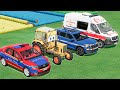 TRANSPORTING PIXAR TRACTORS , POLICE CARS &amp; AMBULANCE EMERGENCY VEHICLES WITH MAN TRUCKS ! FS22