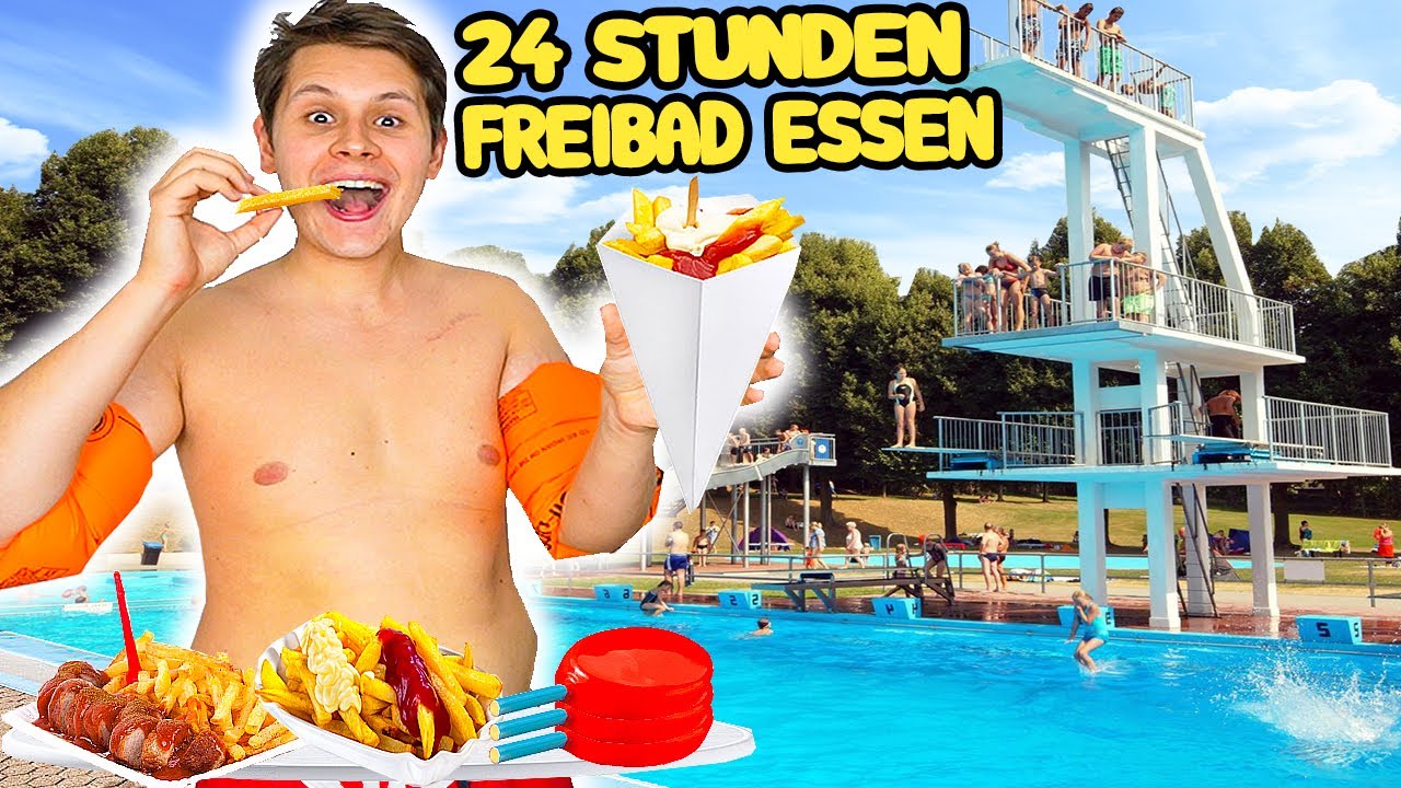 24 STUNDEN nur FREIBAD/SCHWIMMBAD ESSEN🍟🏊🏼(MIT RIESEN XXL SCHWIMMBAD😰)