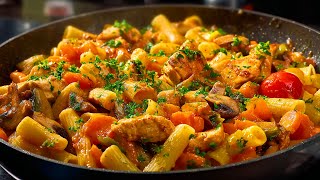 Diese würzige Pilz-Pasta mit Hähnchen bringt dir echtes Restaurant-Feeling nach Hause! 