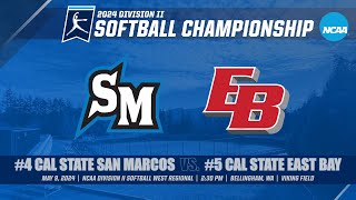 NCAA SB | #4 Cal State San Marcos vs. #5 Cal State East Bay (May 9, 2024, 2:30 pm)