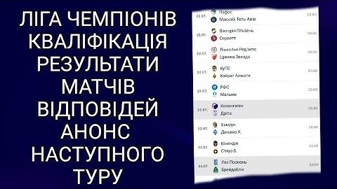 Ліга чемпіонів Кваліфікація матчі відповіді.Результати матчів та анонс наступних матчів.