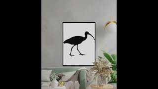 Glossy Ibis Foraging in Mud Silhouette SVG, Waterfowl Bird Clipart, Nature Scene Vector, Ibis in Wet