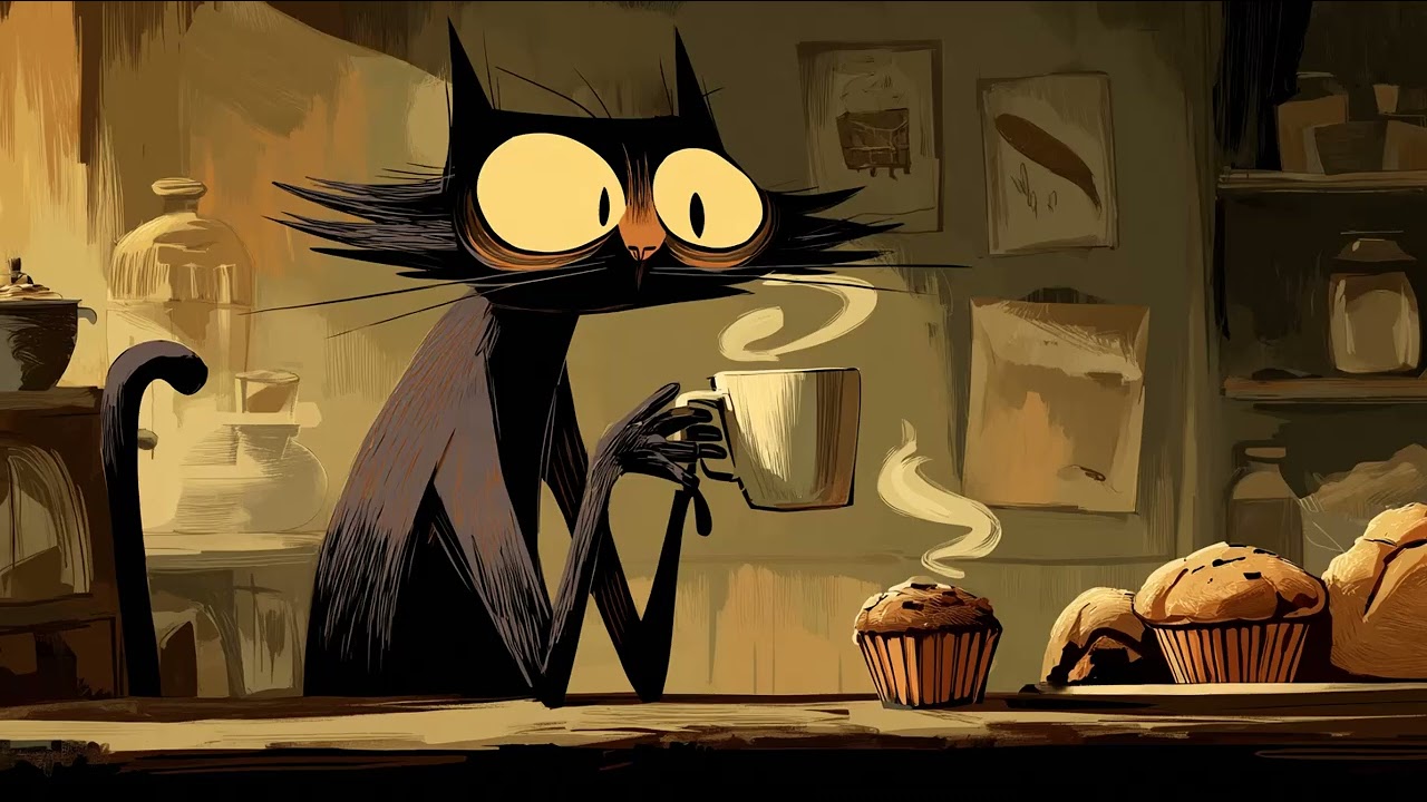 Midnight Muffin Cat Drift | Cozy Cat Café Jazz for Late Work Focus, Calm Nights & Soft Thinking