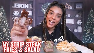 NY STRIP STEAK WITH FRIES & GREEN SALAD MUKBANG | 2020 CHIT-CHAT