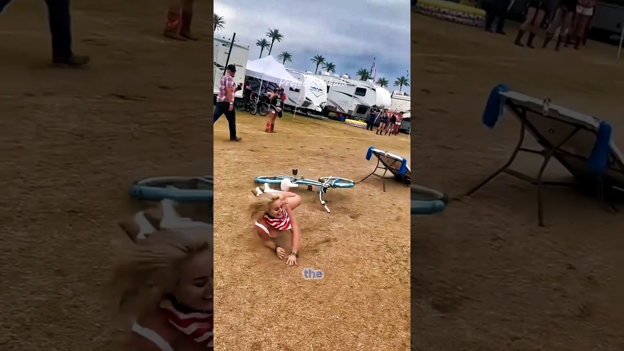 Funny beach bike jump moment—safe fall, big laugh 😄 